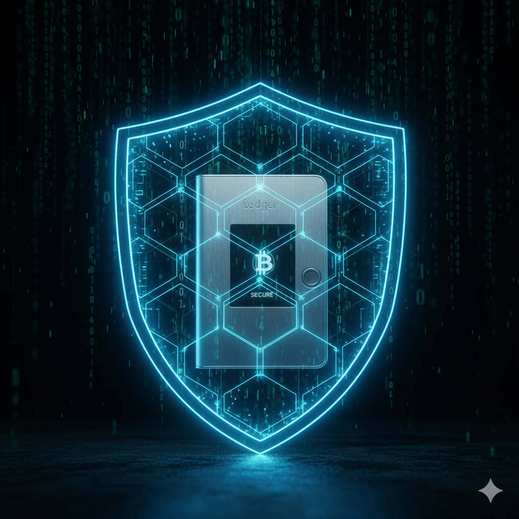 Ledger hardware wallet with digital security shield