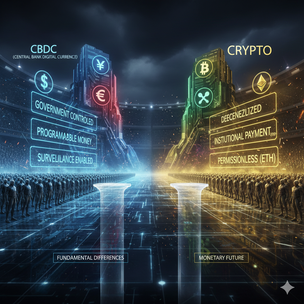 Central bank digital currency CBDC versus cryptocurrency comparison