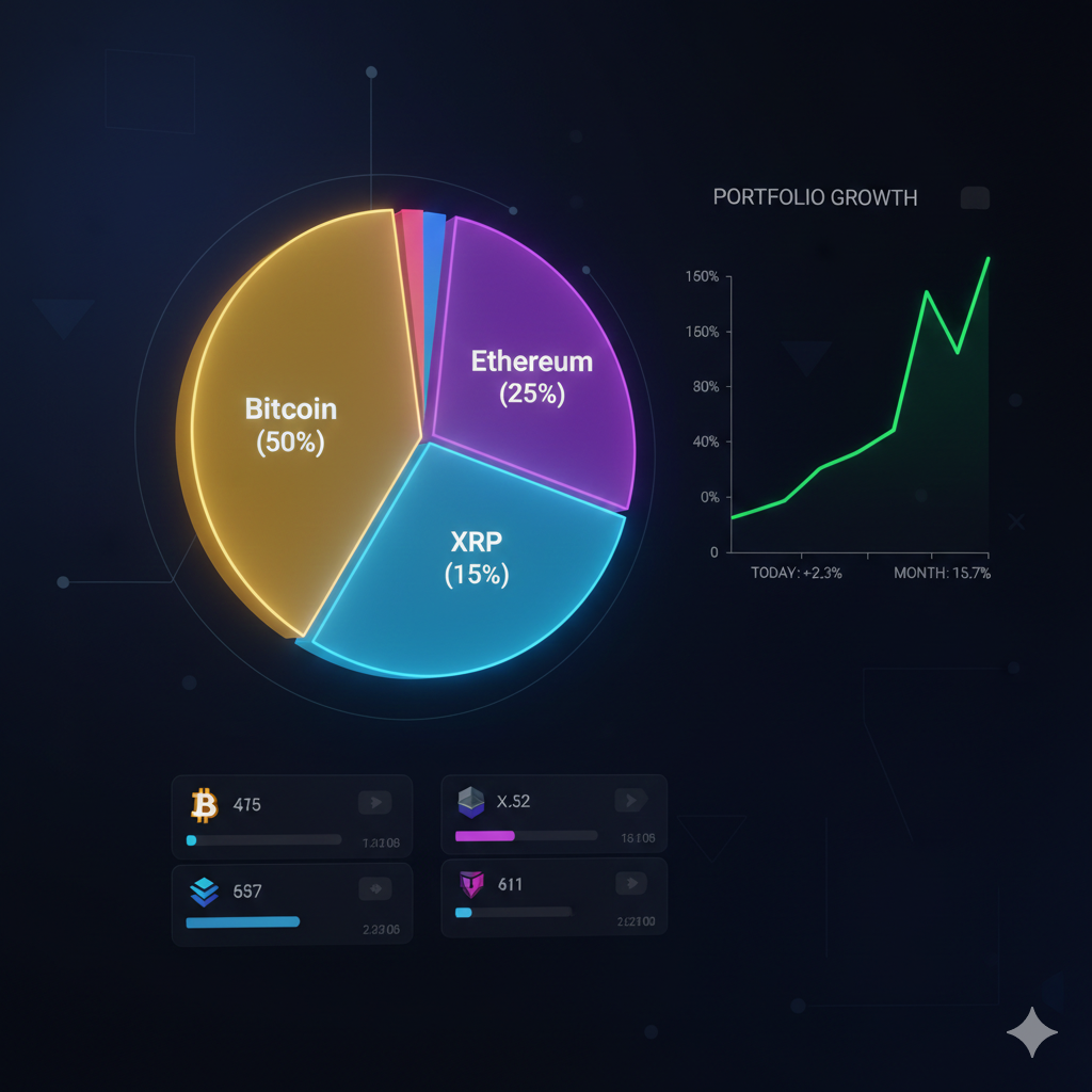 Diversified crypto portfolio with Bitcoin, Ethereum, and XRP allocation