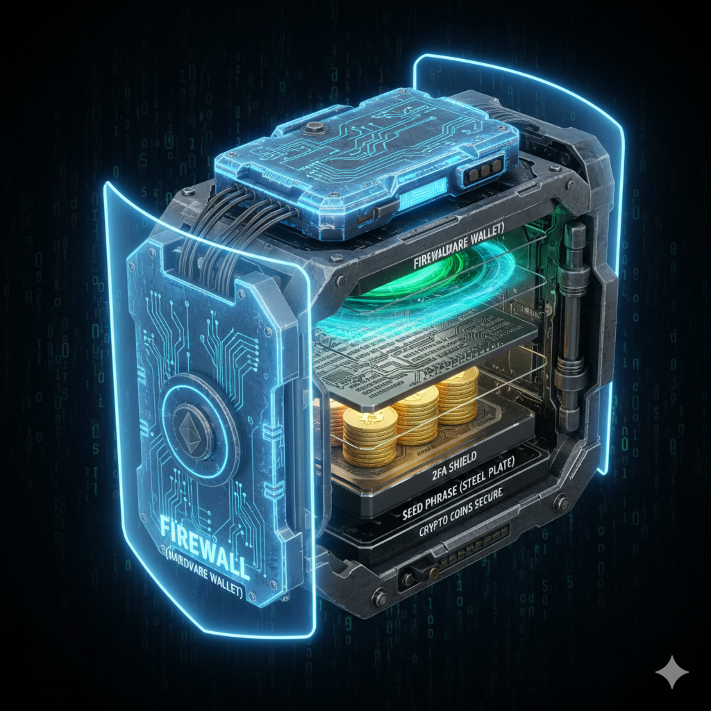 Crypto security shield protecting digital wallet assets