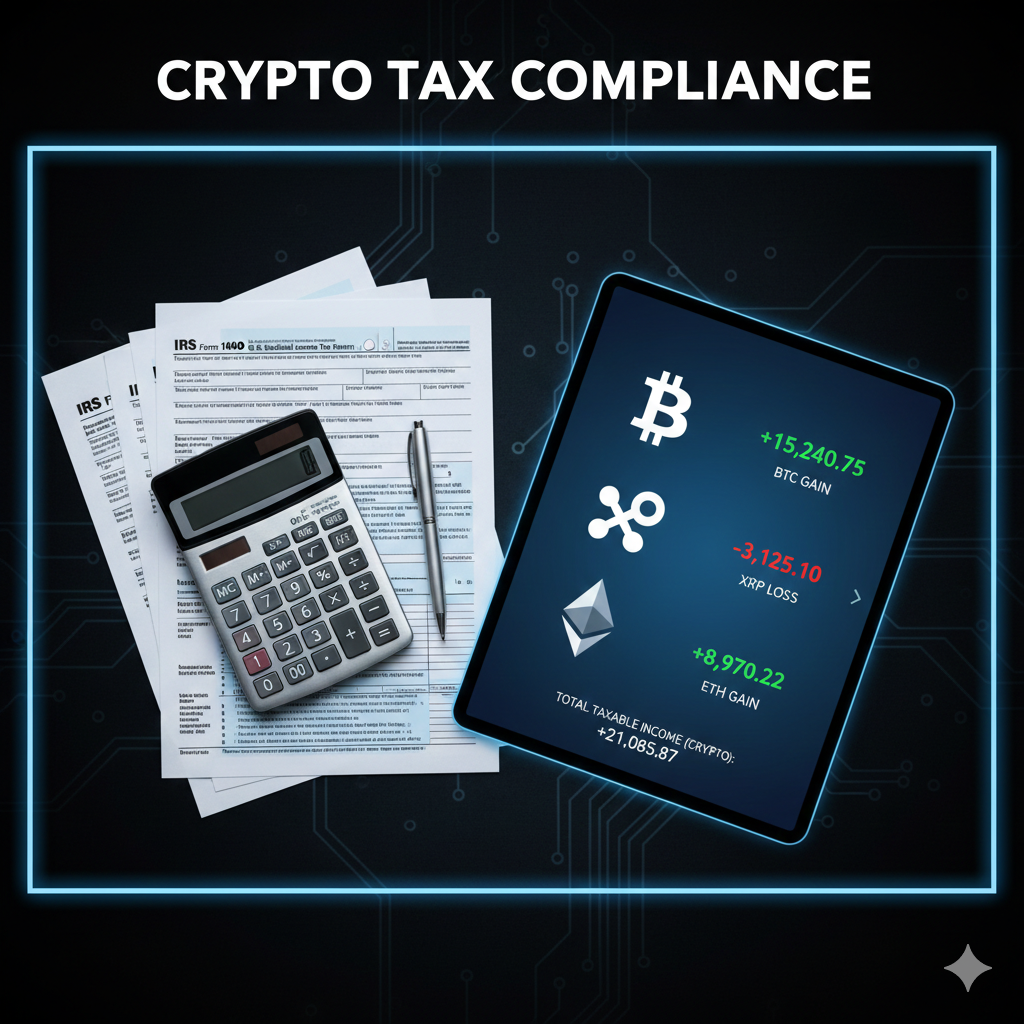 Crypto taxes calculation with IRS documents and cryptocurrency