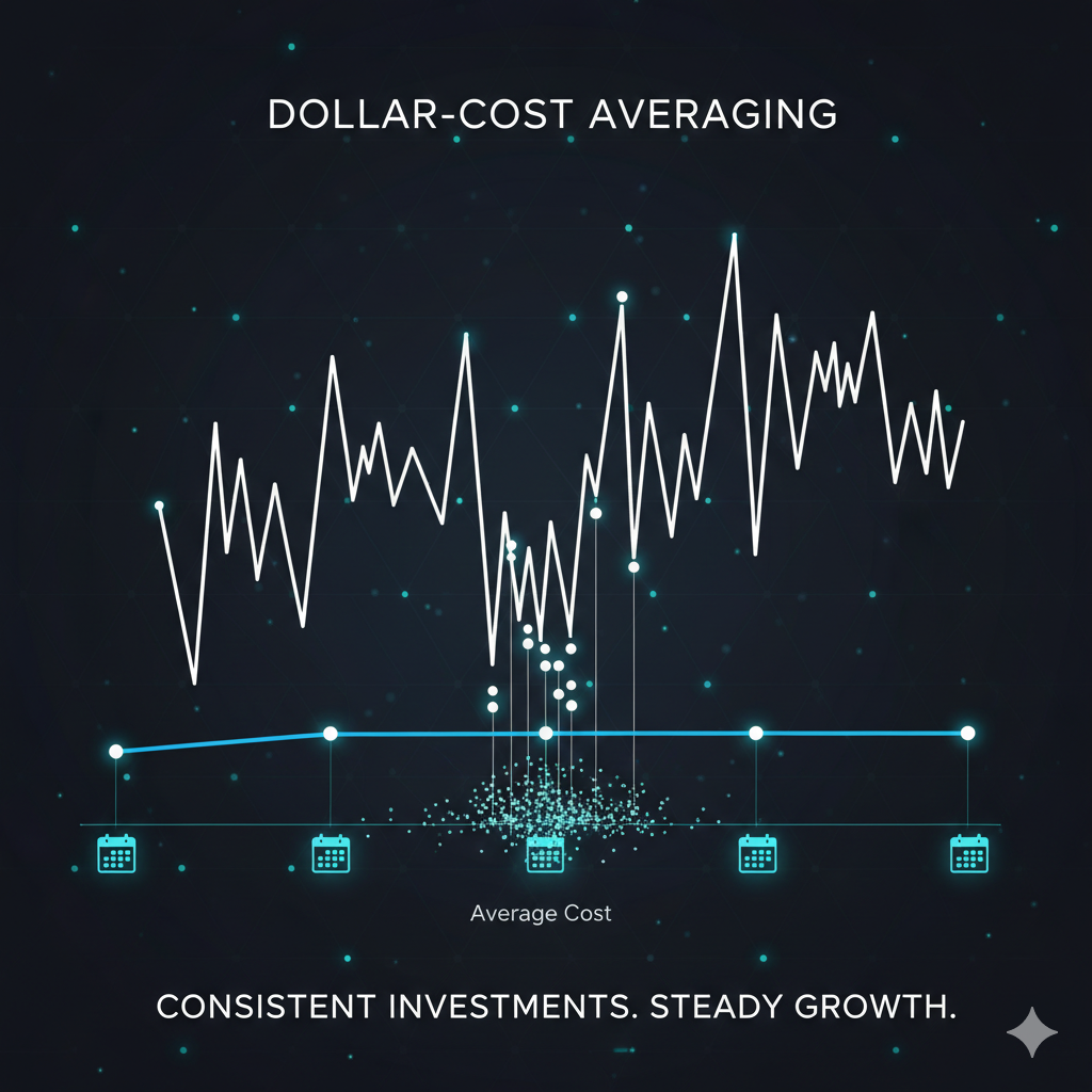 Dollar cost averaging chart showing gradual crypto accumulation over time