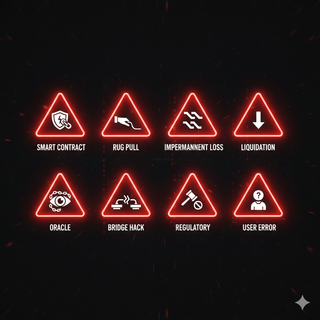 DeFi risk warning signs and danger symbols