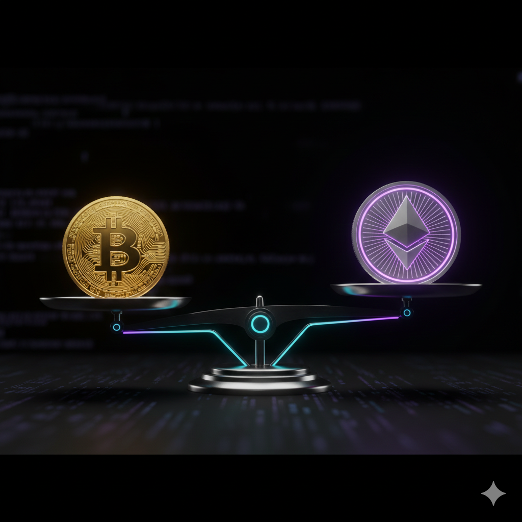 Bitcoin and Ethereum coins on investment balance