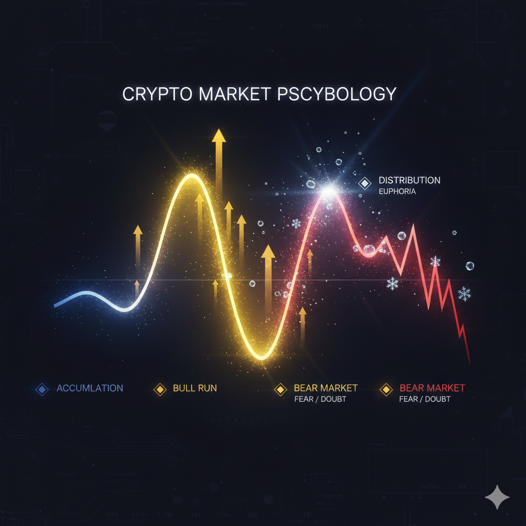 Crypto market cycle chart showing bull and bear market phases