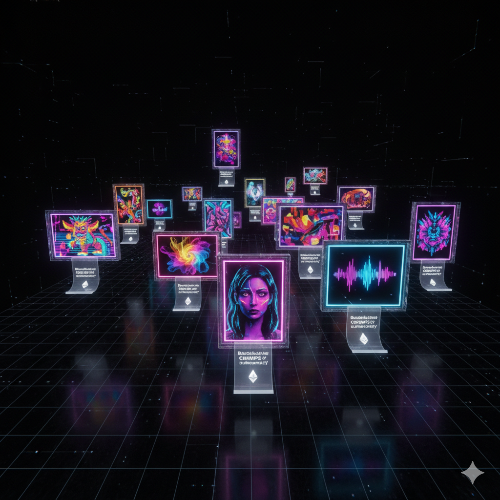 Collection of NFT digital art pieces on blockchain