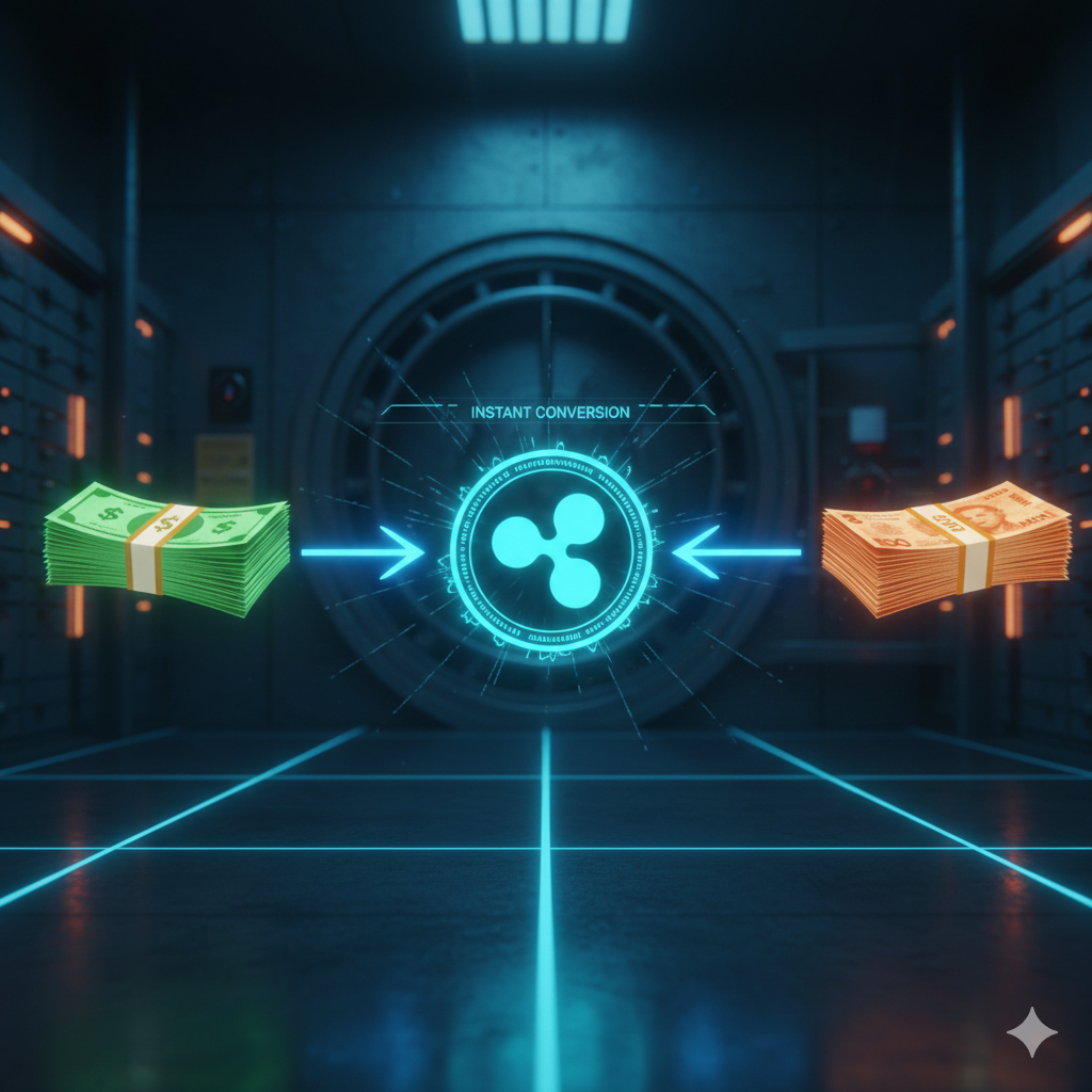 On-Demand Liquidity flow diagram with XRP bridge between currencies