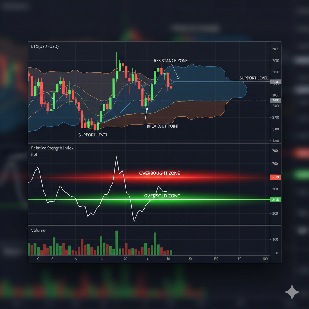 RSI indicator chart showing overbought and oversold crypto levels