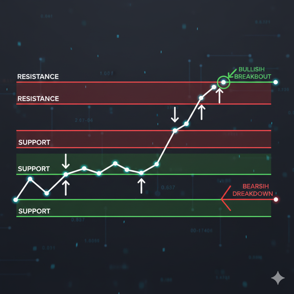 Crypto chart showing support and resistance price levels