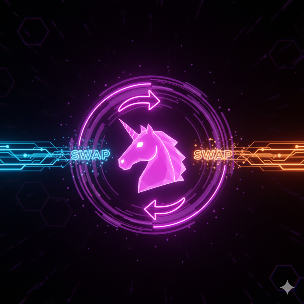 Uniswap unicorn logo with liquidity pool visualization