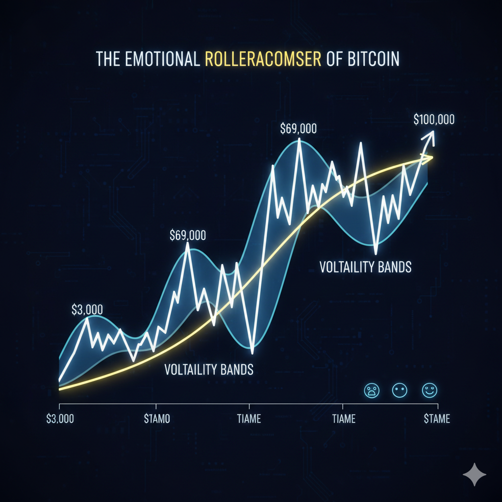 Crypto price volatility chart showing dramatic swings in Bitcoin price