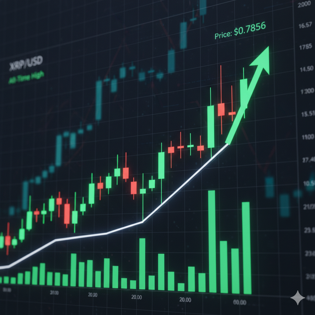 XRP price chart with upward trend and bullish technical indicators