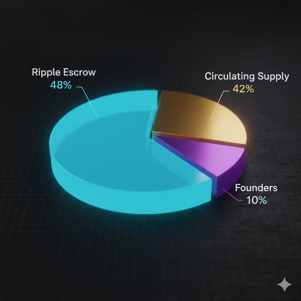 XRP supply distribution pie chart with escrow vault visualization